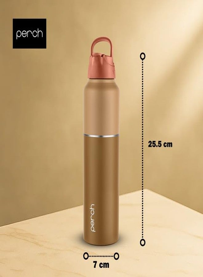 Perch Magic Stainless Steel Water Bottle 1 litre with Straw and Dual Cap - Single-Walled, BPA Free, ISI Certified | Compact & Easy to Carry | Ideal for Travel, Gym, School - Amber Brown(Dual Tone) - Image 2